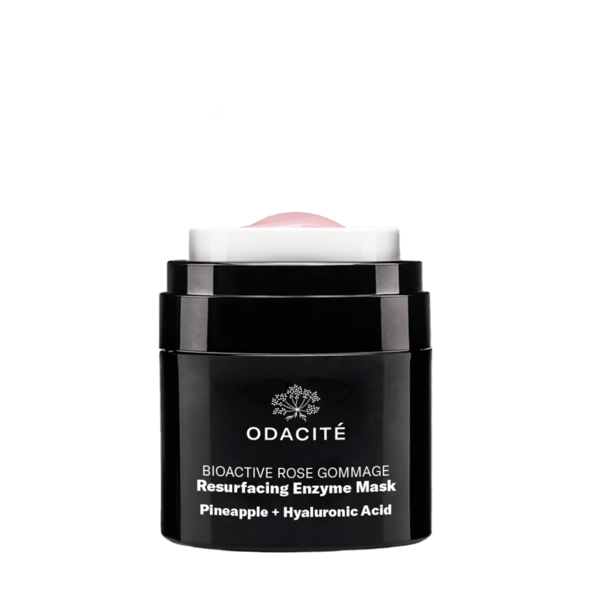 Odacité Bioactive Rose Gommage Resurfacing Enzyme Mask with Pineapple and Hyaluronic Acid in black jar