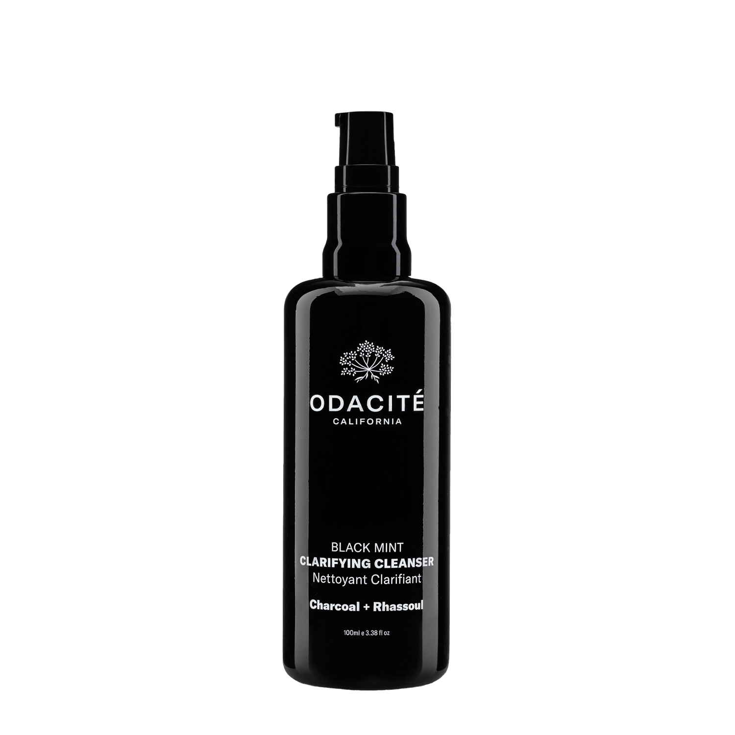 Odacité Black Mint Cleanser bottle with pump dispenser on white background