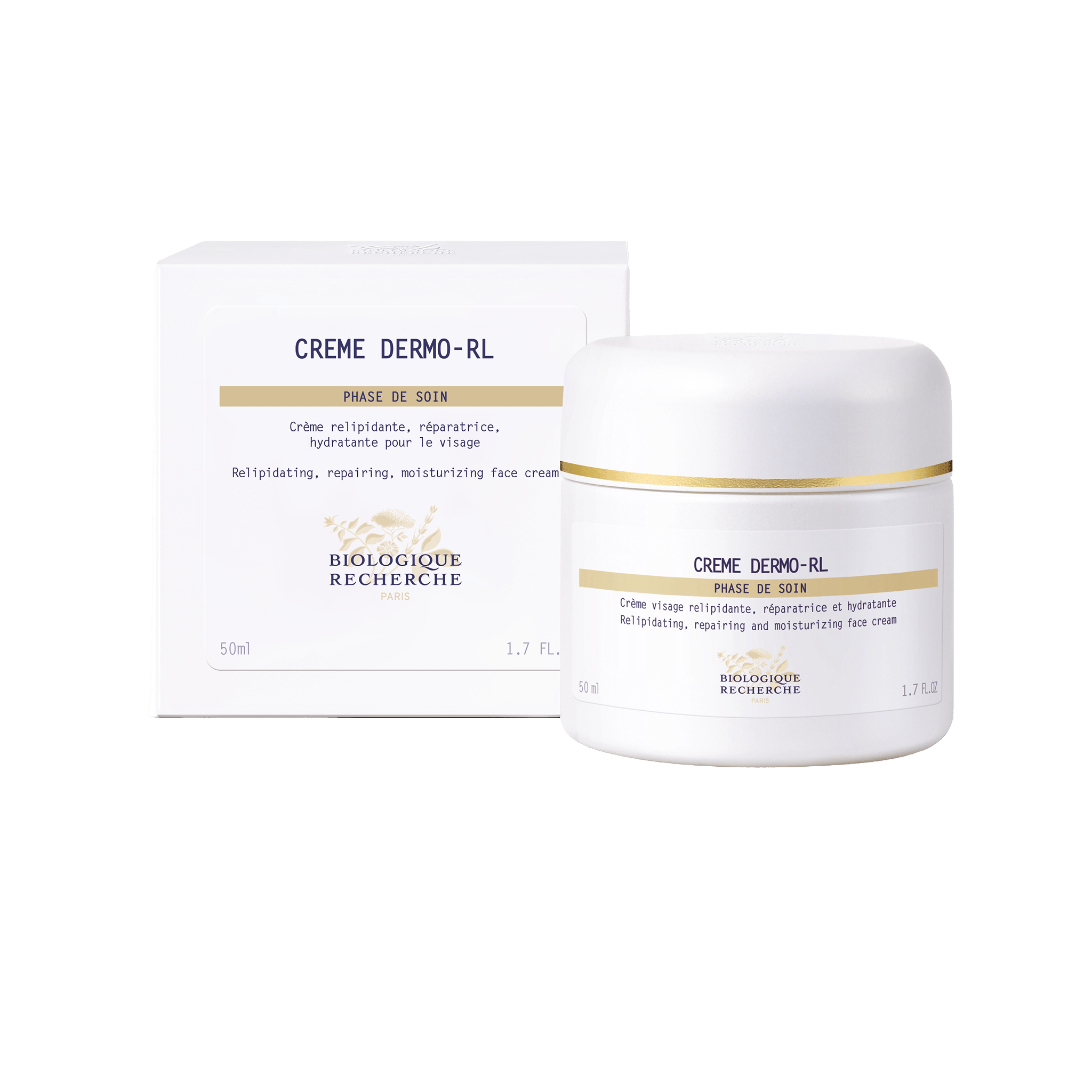 Skincare cream jar and box with gold accents on a white background