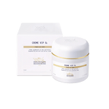 Skincare cream jar and box with gold accents on a white background