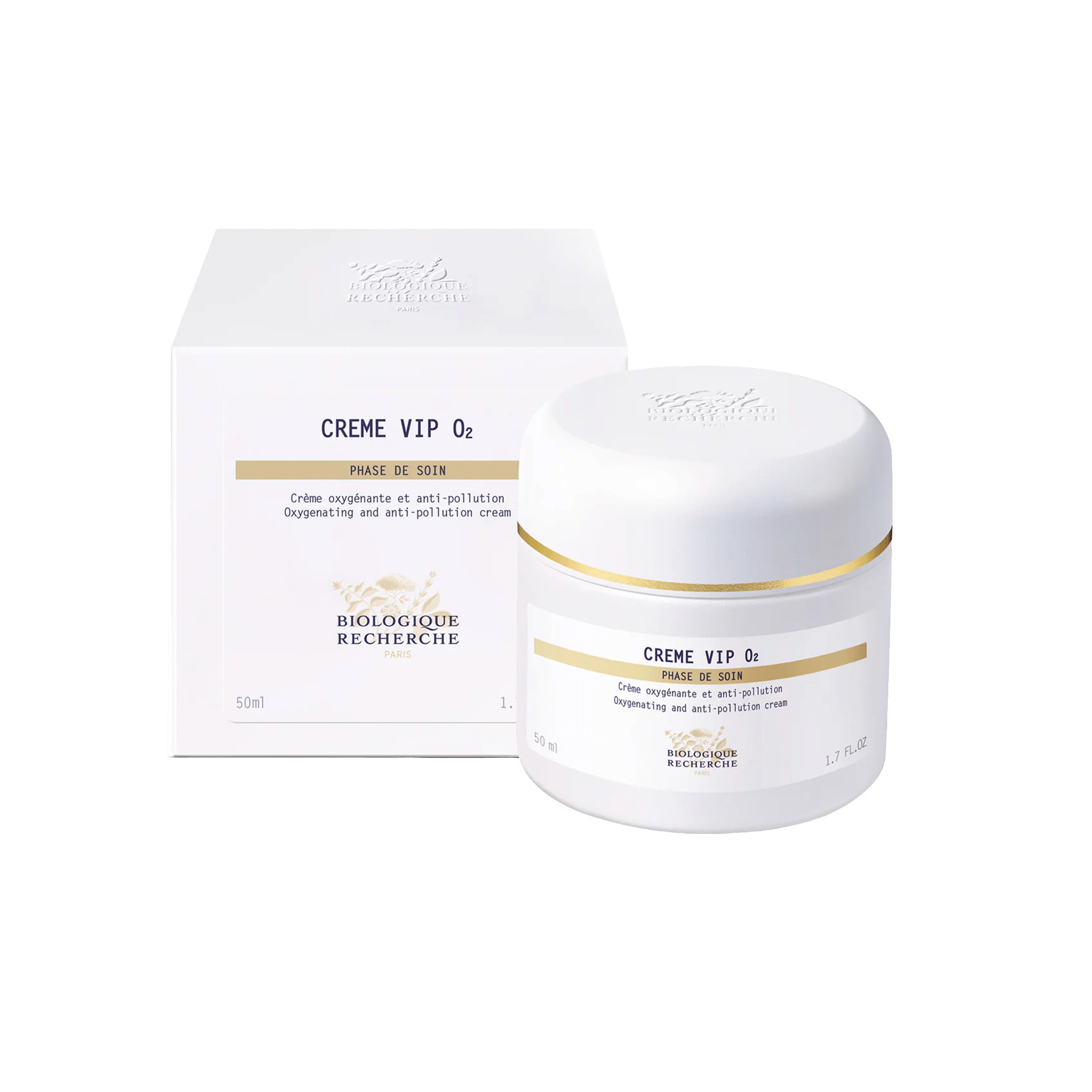 Skincare cream jar and box with gold accents on a white background