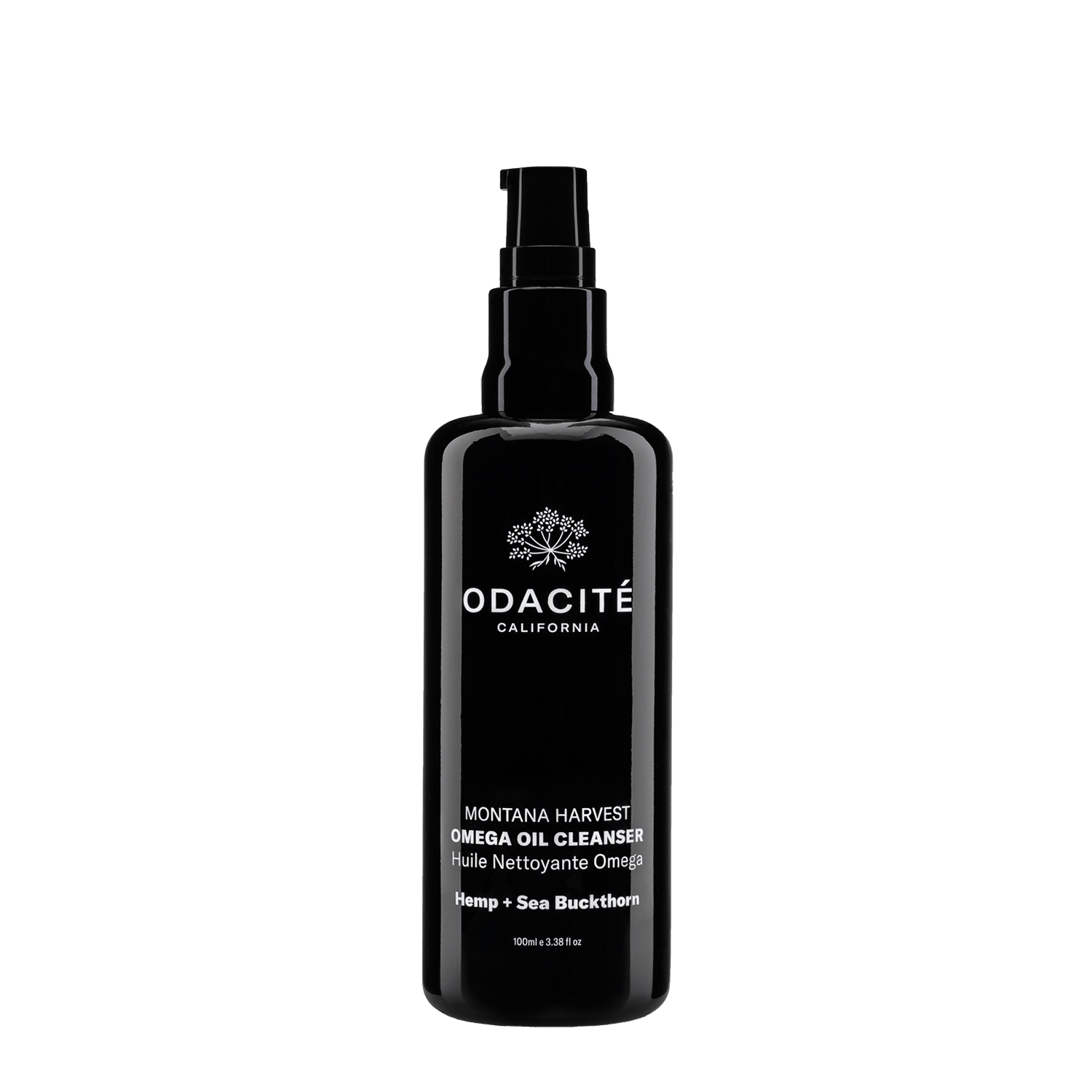 Odacité Black Mint Cleanser bottle with pump dispenser on white background